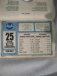 Diyanet takvimi - 25 Ekim 1984 - doğum günü hediyesi hediyelik takvim yaprağı