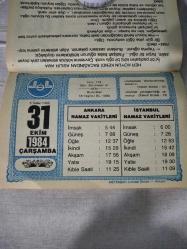 Diyanet takvimi - 31 Ekim 1984 - doğum günü hediyesi hediyelik takvim yaprağı
