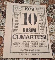 Efemera - 10 Kasım 1979 Cumartesi \ Orjinal Dönem Takvim Yaprağı - kitantik - kitaLog