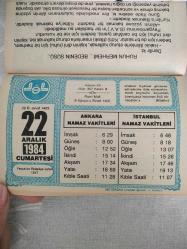 Diyanet takvimi - 22 Aralık 1984 - doğum günü hediyesi hediyelik takvim yaprağı