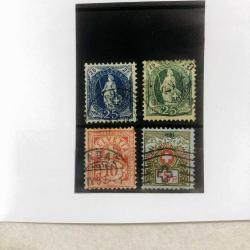 1882 İSVİÇRE 5-10-25-5c Damgalı 4 adet antik pullar, özel Türkçe bilgi kartlı