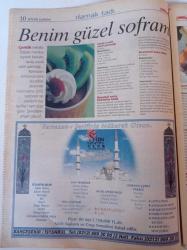 Milliyet İftar Sofraları Gazetesi -9 Aralık 1999 - Feshane'de Tarih Canlanıyor - Koza Restaurant - Restoran Atmosferinde İftar - Kallavi Restaurant - Bekçi Babadan Maniler - Hacivat Karagöz