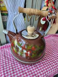 Antika - Eski Alman emayesi düdüklü ocak üstü su ısıtıcı demlik - kitantik - kitaLog