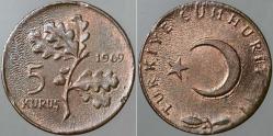 TÜRKİYE CUMHURİYETİ 5 KURUŞ 1969 ERROR PUL HATALI ÇİL(-) KONDİSYON.