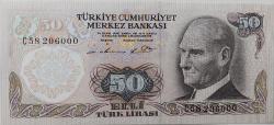 6.EMİSYON 1.TERTİP 50 TÜRK LİRASI C58206000 SERİ NUMARALI KAĞIT PARA GÜZEL NUMARA ÇİL