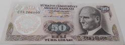 6.EMİSYON 1.TERTİP 50 TÜRK LİRASI C58206000 SERİ NUMARALI KAĞIT PARA GÜZEL NUMARA ÇİL