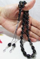 HaRiKa GRİ MAVİLİ SıKMa ATEŞ KEHRİBAR 33 Lük TESBİH......9x12mm