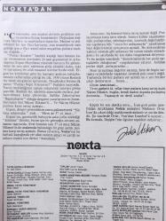 Nokta Dergisi - 22 Kasım 1987 - Yılmaz Güney - Nazım Hikmet - Necip Fazıl - Zeki Müren - Tunus ve Arap dünyasında darbeler - Yunanistan'da silah yolsuzluğu - Katil manken - Bir striptizcinin yaşamı - Tarih yeniden yazılıyor - Dido Sotiriyu Türkiye'deydi - Futbolumuzda yenilik tutar mı? - Toplu Konut - İTO seçimleri - Sedat Caner - Kadınlar otobüsü -