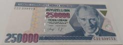 7.EMİSYON 1.TERTİP 250.000 TÜRK LİRASI ORİJİNAL KAĞIT PARA C22339773 ÇİL