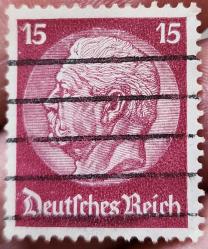ALMANYA ÜÇÜNCÜ REICH, NAZİ DÖNEMİ HİNDENBURG GÖRSELLİ. DAMGALI 15 PFENNIG PUL 1934.