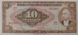 4.EMİSYON 2.TERTİP 10 TÜRK LİRASI NATUREL ÇOK TEMİZ SERİ C12 042908 KATALOK DEĞERİ;1400 DOLAR ÇOK NADİR