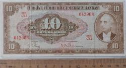 4.EMİSYON 2.TERTİP 10 TÜRK LİRASI NATUREL ÇOK TEMİZ SERİ C12 042908 KATALOK DEĞERİ;1400 DOLAR ÇOK NADİR