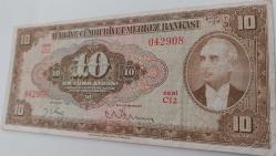 4.EMİSYON 2.TERTİP 10 TÜRK LİRASI NATUREL ÇOK TEMİZ SERİ C12 042908 KATALOK DEĞERİ;1400 DOLAR ÇOK NADİR