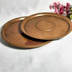 Vintage Bakır Servis Tepsi Çift İşlemeli  Kollar