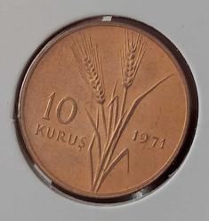 1971 FAO BRONZ 10 KURUŞ SABAN KILIÇTAN ÜSTÜNDÜR İBARELİ ORİJİNAL DARPHANE BASKISI PARADIR ÇİL 1R2AA NADİR