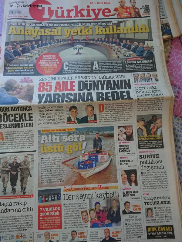 Türkiye Gazetesi 20 Ocak 2015 Anayasal Yetki Kullanıldı Londra Çıkarması Suriye Politikası Değişmeli Emniyet Müdürü Tutuklandı Hamza Hamzaoğlu Trabzonspor Sneijder Gökhan Töre