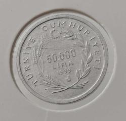 1999 FAO XXI.YÜZYIL GIDA GÜVENLİĞİ İBARELİ ALÜMİNYUM 50.000 LİRA HATIRA PARASI XX1Y3 ÇİL