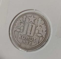 1938 YILI ORİJİNAL 10 ON KURUŞ MADENİ NİKEL ÇİLALTI SS2ŞŞ4 NADİR