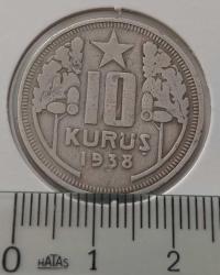 1938 YILI ORİJİNAL 10 ON KURUŞ MADENİ NİKEL ÇİLALTI SS2ŞŞ4 NADİR