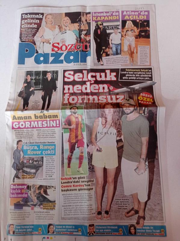 Sözcü Pazar Gazetesi 21 Eylül 2014 Galatasaraylı Selçuk İnan  