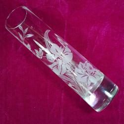 VINTAGE EL YAPIMI KUMLAMA ÇİÇEK DESENLİ SİLİNDİR FORMLU CAM ORKİDELİK VAZO