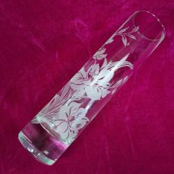 VINTAGE EL YAPIMI KUMLAMA ÇİÇEK DESENLİ SİLİNDİR FORMLU CAM ORKİDELİK VAZO