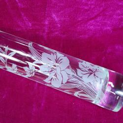 VINTAGE EL YAPIMI KUMLAMA ÇİÇEK DESENLİ SİLİNDİR FORMLU CAM ORKİDELİK VAZO