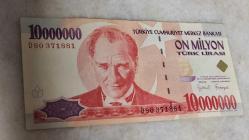 7.EMİSYON 10 MİLYON TÜRK LİRASI [D80] SON RAKAM 1881 Mustafa Kemal Atatürk Doğum yılı NADİR