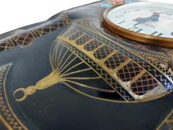 Antika Duvar Saati - Hislon Cami Kabartmalı Bakır - Cam Kaplama Saat