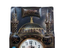 Antika Duvar Saati - Hislon Cami Kabartmalı Bakır - Cam Kaplama Saat