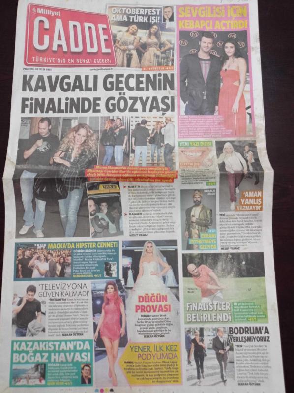 Milliyet Cadde Gazetesi - 30 Eylül 2013 - Kıvanç Tatlıtuğ Sevgilisi İçin Kebapçı Açtırdı - Oktoberfest Ama Türk İşi - Maçkada Hipster Cenneti - Hande Yener