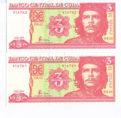 KÜBA 3 PESOS 2 ADET SERİ TAKİP YABANCI KAĞIT PARA BANKNOT ÇİL / 146