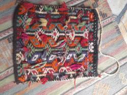 El dokuma yün kök boya antika çanta