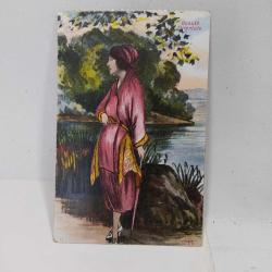 KRT101----DOĞU GÜZELİ BEAUTE ORİANTELE YAŞLI ÇİZİM KADIN KARTPOSTALI