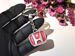 Gümüş - Kırmızı HONDA Araba Anahtarlığı - Metal Anahtarlık