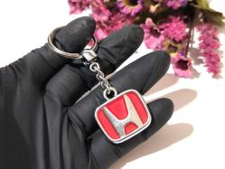 Gümüş - Kırmızı HONDA Araba Anahtarlığı - Metal Anahtarlık