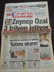 Takvim Gazetesi - 23 Nisan 1996 - Zeynep Özal 3 Trilyon İstiyor - Meclis'te Silaha El Atıldı Kafana Sıkarım - ABD'li Mina Sorvino'ya İngiliz Oscar'ı- Marlboro Ve Camel 80 Bin Lira Oldu - 23 Nisan Coşkusu