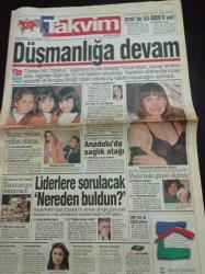 Takvim Gazetesi - 29 Nisan 1996 - İzmirli Manken Hülya Arık Fotoğrafı - Liderlere Sorulacak Nereden Buldun - İzmir'de 53 AIDS'li Var - Refah Partisi - Mega Star Tarkan Konseri