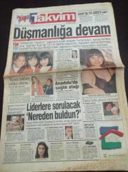 Takvim Gazetesi - 29 Nisan 1996 - Münir Özkul Hayata Dönüşümü Karıma Borçluyum -İzmirli Manken Hülya Arık Fotoğrafı - Liderlere Sorulacak Nereden Buldun - İzmir'de 53 AIDS'li Var - Refah Partisi - Mega Star Tarkan Konseri