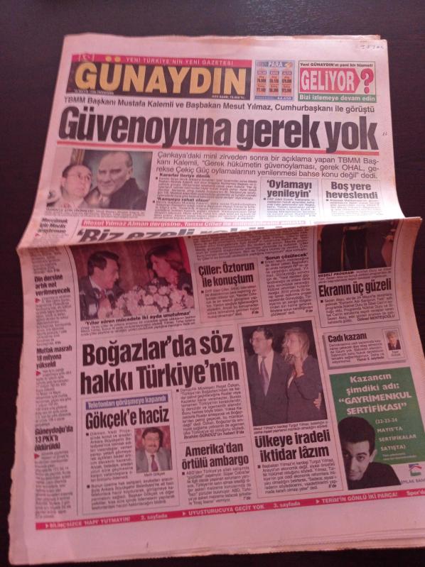 Günaydın Gazetesi 16 Mayıs 1996 Boğazlarda Söz Hakkı Türkiye  