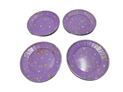 Antika 4 Adet Teneke Tabak - Mor Renkli Metal Tabaklar