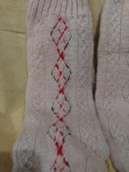 YÜN ÇORAP, EL İŞİ YAPAĞI ÇORAP, KÖK BOYA SÜSLEMELİ.