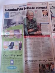 Milliyet Cumartesi Gazetesi - 9 Ağustos 2003 - Okan Yalabık Fotoğrafı - Dünya Felsefe Kongresi İstanbul'da - Türkiye Felsefe Kurumu Başkanı İonna Kuçuradi - Mehmet Demirkol - Eddie Murphy Afacanlarla - Gamze Özçelik