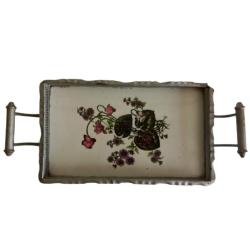 Vintage Çiçek desenli, damgalı Taş Tepsi