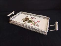 Vintage Çiçek desenli, damgalı Taş Tepsi