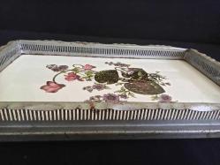 Vintage Çiçek desenli, damgalı Taş Tepsi