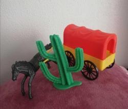 Kovboy at mühimmat arabası büyük boy kaktüs oyuncak lar koleksiyon vintage nostalji tasarım hobi dekor