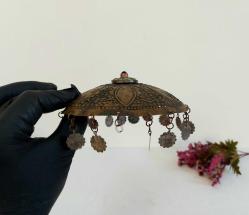 Antika Osmanlı Tepelik - Alpaka Gelin Başı Süsü - Saçaklı Tepelik - Taşlı Parça