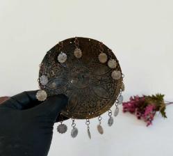 Antika Osmanlı Tepelik - Alpaka Gelin Başı Süsü - Saçaklı Tepelik - Taşlı Parça