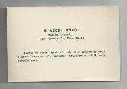 MÜLKİYE MÜFETTİŞİ M.VECDİ GÖNÜL TEBRİK KARTI...